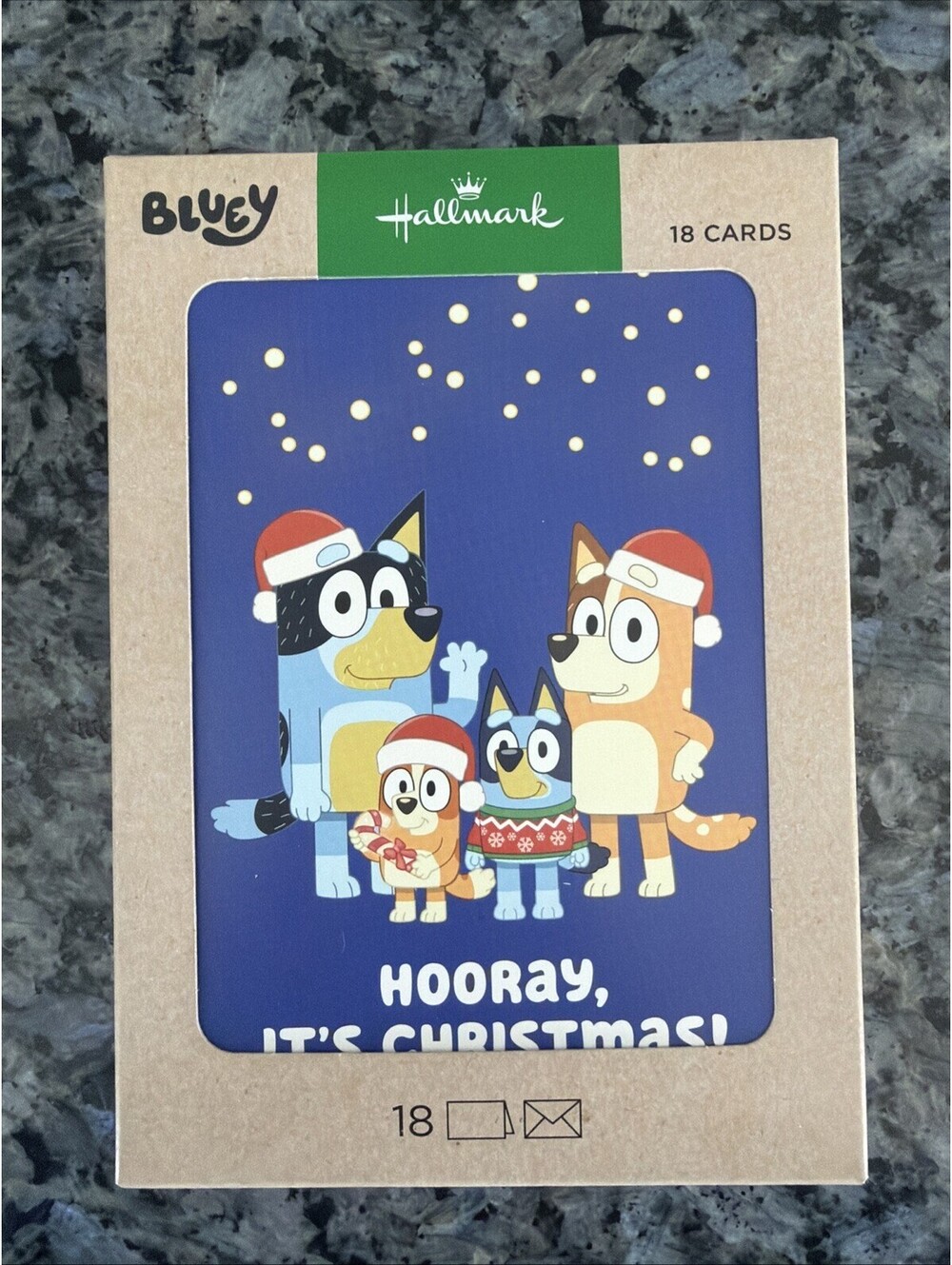 Hallmark Bluey "Hooray, It's Christmas!" Boxed Christmas Cards - Pack of 18-NIB
